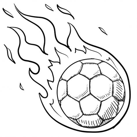 Soccer Ball In Flames For Kids  #Soccer #Ball #Kids #Worldcup #Coloringpage Soccer Drawing, Football Coloring Pages, Football Drawing, Sports Drawings, Fire Drawing, Soccer Art, Ball Drawing, Sport Art, Art Activities For Kids