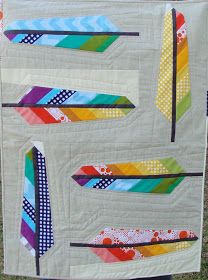 Stitchy Quilt Stuff: Riley Blake Feather Quilt Quilted Feathers, Southwestern Quilts, Arrow Quilt, Bird Quilts, Rainbow Quilts, Feather Quilt, Fabric Feathers, Military Patches, Quilt Modernen