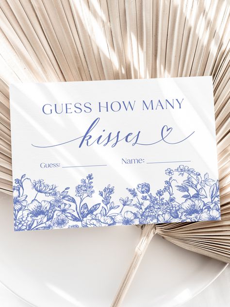 Blue Floral Guess How Many Kisses Game, Victorian Blue Kisses in the Jar Sign, Printable Blue Vintage Botanical Bridal Shower Kisses Game B3 Something Blue Bridal Shower Games, Something Blue Before I Do Bridal Shower Ideas, Bridal Shower Something Blue Theme, Something Blue Bridal Shower Ideas Decor, Bridal Shower Blue And White, Bridal Core, Something Blue Bridal Shower Theme, Something Blue Bridal Shower Ideas, Blue Bridal Shower Ideas