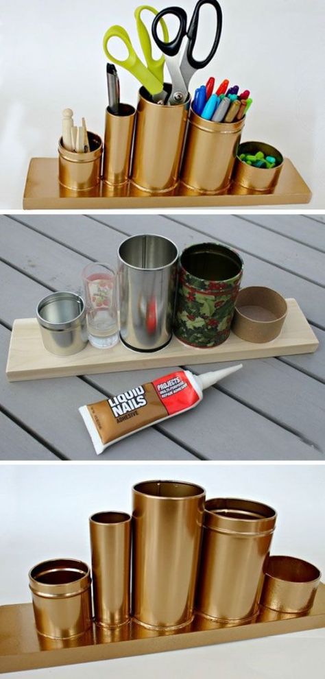 Must Have Craft Tips - Creative Upcycled Craft Room Ideas - Hantverk Diy, Diy Stationary, Small Space Diy, Diy Desk, Upcycled Crafts, Post Ideas, Diy Organization, Pencil Holder, Diy Storage