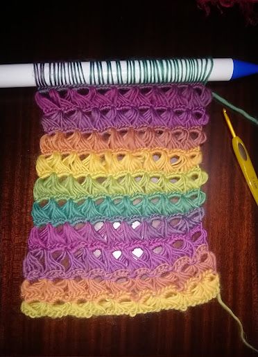 Marieta's Yarnland: Rainbow Broomstick Scarf, by Marieta Iosifidou Crochet Witches Broomstick, Broomstick Lace Crochet, Magic Stitch, Crochet Lace Scarf Pattern, Crochet Lace Scarf, Witches Broomsticks, Broomstick Lace, Broom Handle, For The Record