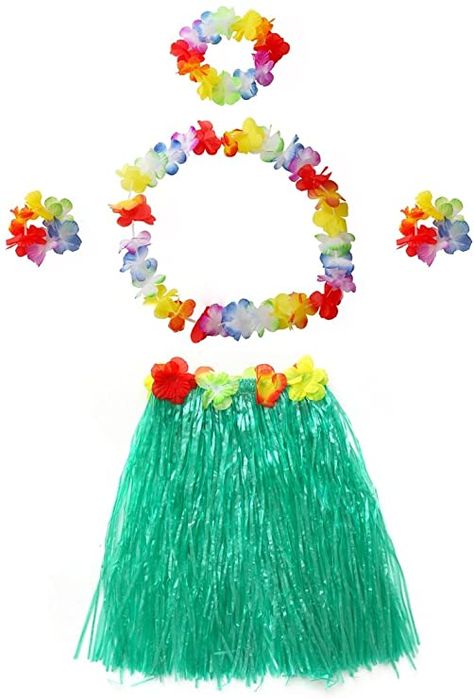 Amazon.com: CISMARK Hawaiian Multicolor Grass Hula Skirt(Green 40cm, 5pcs/Set): Clothing Hawaiian Grass Skirt, Hawaiian Skirt, Hula Skirt, Flower Lei, Grass Skirt, Halloween Party Outfits, Hula Dancers, Skirt Tutorial, Hawaiian Party