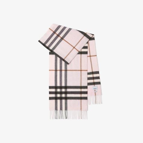 Check Cashmere Scarf in Pale candy pink | Burberry® Official Burberry Clothes, Giant Check, Holdall Bag, Burberry Scarf, Tartan Scarf, Baby Changing Bags, Pink Scarves, Airport Fashion, Spring Water