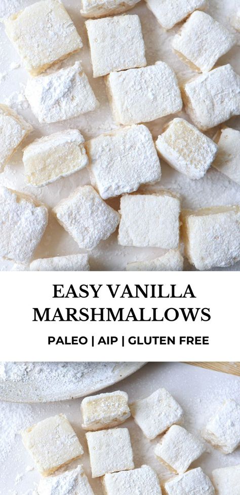 These AIP marshmallows are so easy to make you will wonder why you’ve never thought to try them before! They’re paleo, gluten free, refined sugar free, light, fluffy and delicious. #aip #aiprecipes #aipmarshmallows #paleo #paleorecipes #paleomarshmallows #glutenfree #coconutfree #Dairyfree #aipdesserts #paleodesserts Paleo Marshmallows, Healthy Marshmallows, Aip Diet Recipes, Resep Vegan, Aip Snack, Gluten Free Marshmallows, Food Change, Autoimmune Paleo Recipes, Aip Paleo Recipes