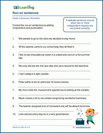 Sentence Correction Worksheets, Worksheets For Grade 5, Paragraph Worksheets, Sentence Worksheet, Sentences Worksheet, Conjunctions Worksheet, Figurative Language Worksheet, Sentence Fragments, Run On