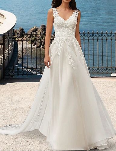 Open Back Wedding Dresses, Wedding Dresses A Line, Open Back Wedding, Lace Applique Wedding Dress, Cheap Wedding Dresses Online, Open Back Wedding Dress, Back Wedding Dress, Applique Wedding, Applique Wedding Dress