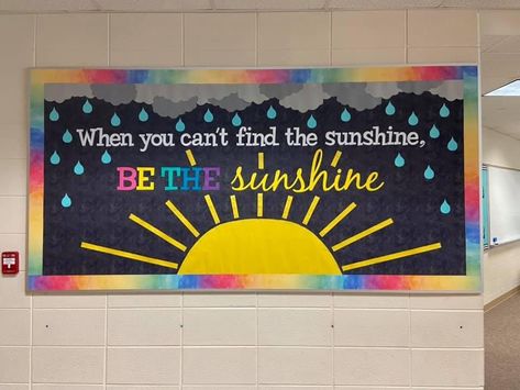 Inspiring Boards Ideas, Simple Bulletin Board Ideas Teachers, Post It Bulletin Board, Inspiring Bulletin Board Ideas, Teacher Wall Decor Bulletin Boards, Be The Sunshine Bulletin Board, Sunrise Bulletin Board, Motivation Bulletin Board Ideas, Encouraging Bulletin Boards For School