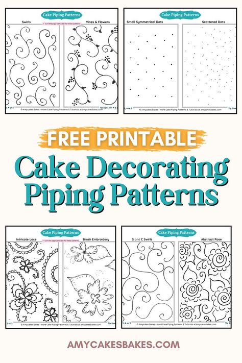 Take your cakes to the next level with these printable cake piping templates! Piping doesn’t have to be intimidating—my step-by-step guides and expert tips make it simple. Whether you’re just starting out or refining your skills, these cake piping techniques and designs will turn your baked treats into works of art. Pipping Cake Design Easy, Piping Practice Sheets Printable, Cake Decorating Practice Sheets, Frosting Piping Techniques, Piping Techniques Cake, Piping Practice, Cake Piping Designs, Baking Essentials Tools, Piping Templates