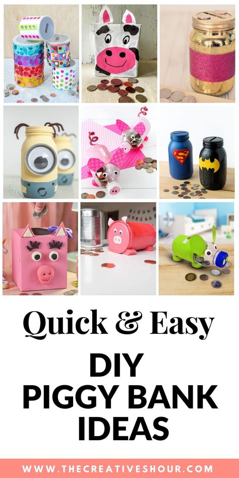 Coffee Can Piggy Bank, Diy Coin Bank Ideas Plastic Bottles, Piggy Bank Craft For Kids, Diy Piggy Bank Ideas For Adults, Diy Piggy Bank For Kids, Piggy Bank Ideas For Adults, Coin Bank Ideas, Homemade Piggy Banks, Diy Coin Bank