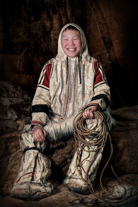 The Nganasan people of the Siberian Arctic are the northernmost people of Eurasia. There are just a few hundred Nganasans today. Their language is severely endangered according to UNESCO. There are only a few elders who can speak Nganasan fluently. Here a local boy, Venya, 15, is wearing authentic traditional clothes. These clothes are becoming exceptionally rare. The few remaining pieces like this one will be buried together with their owners, according to the Nganasan ancient funeral ... Worldbuilding Culture, Cape York, Sea Of Japan, Oral History, Ethnic Dress, Indigenous People, Queensland Australia, People Of The World, World Cultures