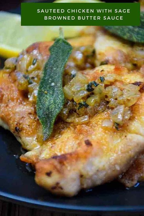 Lightly sauteed chicken is dressed with a sage browned butter sauce and crispy fried sage for a quick and easy weeknight dinner recipe that is low carb and keto friendly. #ketochicken #sagebrownedbutter #chickenrecipe #easychickendinner #lowcarb #lowcarbrecipe #ketorecipe Browned Butter Sauce, Sage Chicken, Fried Sage, Chicken Recipes For Two, Vegetable Side Dishes Recipes, Weeknight Dinner Recipes Easy, Browned Butter, Sauteed Chicken, Easy Weeknight Dinner