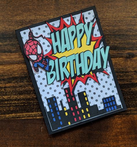 Spiderman, Spider-Man....just swinging in to wish you a happy birthday. Cute comic book style created for a friend's son. Spiderman Cards, Happy Birthday Spiderman, Guy Birthday, Birthday Spiderman, Happy Birthday Cute, Spider Man Birthday, Cute Comic, Hand Shadows, Marvel Cards