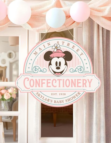 Main Street Confectionary, Classic Minnie Mouse Birthday, Disneyland First Birthday, Disney World Birthday Party, Disneyland Birthday Party, Disneyland Party, Disney Party Decorations, Disneyland Birthday, Disney Baby Shower