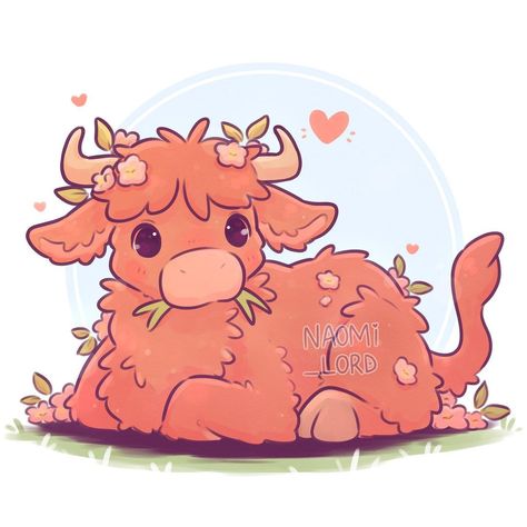 Kawaii Cows, Naomi Lord Art, Naomi Lord, Cow Wallpaper, Cow Illustration, Highland Cow Art, Cow Drawing, Fluffy Cows, Cartoon Cow