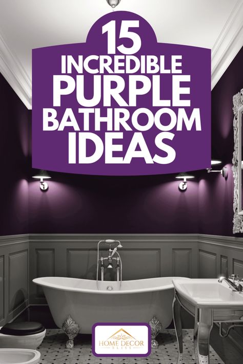 Aubergine Bathroom Ideas, Purple Accent Wall Bathroom, Purple Small Bathroom Ideas, Purple And Grey Bedroom Ideas Master Bathrooms Lavender, Purple Master Bath, Purple Luxury Bathroom, Purple Master Bath Ideas, Purple Powder Room Ideas, Purple And Grey Bedroom Ideas Master Bathrooms Color Combinations