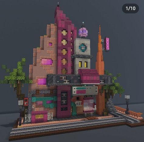 Minecraft Graffiti Build, Minecraft Potion Shop Ideas, Minecraft Alleyway, Futuristic Minecraft Builds, Minecraft Shops Building, Cyberpunk Minecraft Builds, Minecraft Apartment Building, Minecraft Shops Ideas, Cyberpunk Minecraft