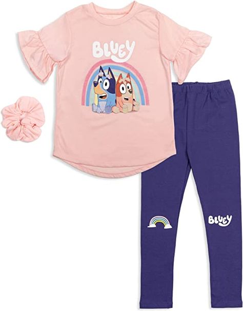 Bluey And Bingo, Bluey Bingo, 3 Piece Outfit, Matching Leggings, Soft Clothes, Blue Heeler, Girls T Shirt, Screen Printing Designs, Clothing Essentials