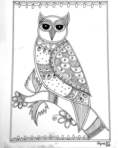 Madhubani Painting Owl, Madhubani Designs Printable, Madhubani Owl, Madhubani Birds, Madhubani Drawing, Madhubani Designs, Navratri Rangoli, Jazz Cat, Art Motifs