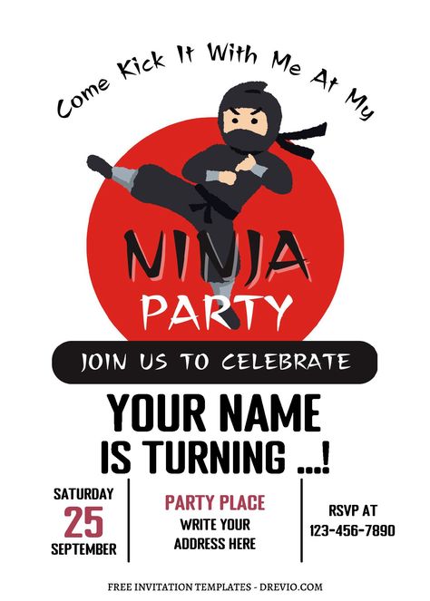 Ninja Party Games, Ninja Kids Birthday Party Ideas, Ninja Party Ideas, American Ninja Warrior Birthday Party, Ninja Themed Birthday Party Games, American Ninja Birthday Party, Ninja Warrior Birthday Party, Ninja Invitations Free Printable, Ninja Birthday Party Ideas