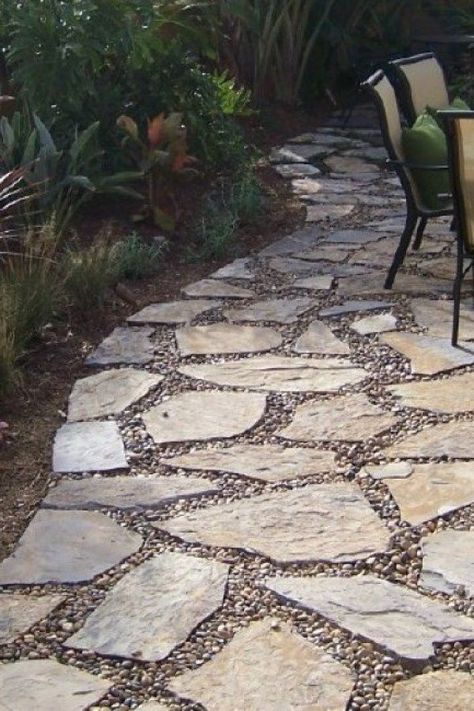 28 top stone patio design ideas for your small backyard 14 Diy Stone Patio, Stone Patio Ideas, Stone Patio Designs, Flagstone Walkway, Patio Plans, Diy Backyard Patio, Concrete Patios, Stone Patio, Flagstone Patio