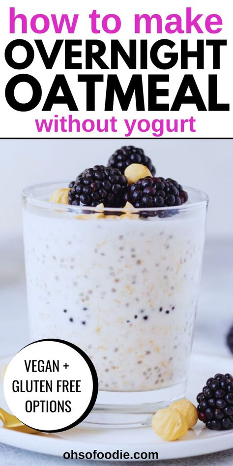 Text reads How To Make Overnight Oatmeal Without Yogurt How To Make Oatmeal Overnight, Instant Overnight Oats Recipes, Diy Overnight Oats, Overnight Oats No Yogurt, Over Night Oatmeal, Overnight Oats Without Yogurt, Healthy Overnight Oatmeal, Oatmeal Raspberry, Oatmeal Strawberry