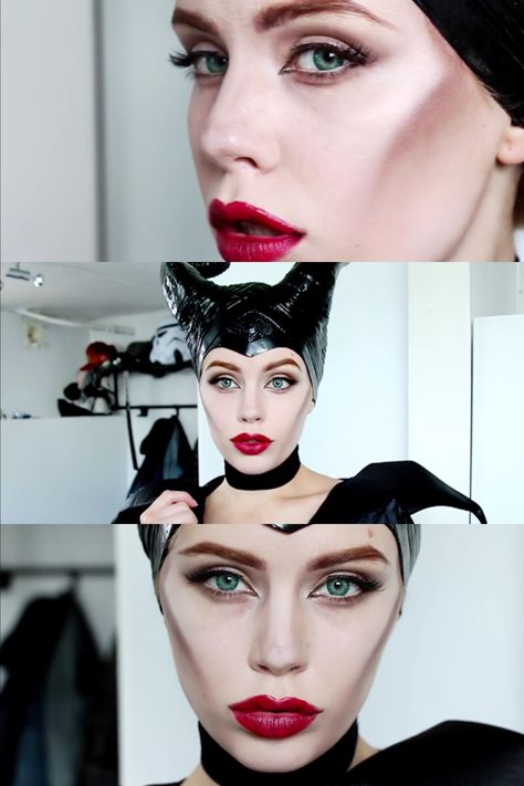 Maleficent Angelina Jolie Disney villain fancy dress Halloween makeup Maleficent Makeup Angelina Jolie, Angelina Jolie Maleficent Makeup, Maleficent Makeup Tutorial Step By Step, Easy Maleficent Makeup, Maleficent Makeup Diy, Maleficent Makeup Tutorial, Maleficent Angelina Jolie, Maleficent Nails, Stitch Halloween Costume