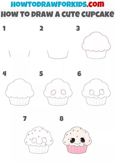 How to Draw a Cute Cupcake Drawings step by step for kids #drawingsstepbystepforkids Drawing ideas #drawingideas Drawing ideas for kids #drawingideasforkids 5.277 Cute Cupcake Drawing, Easy Pokemon Drawings, Draw So Cute, Oil Pastel Drawings Easy, Cupcake Drawing, Easy Animal Drawings, Cute Cupcake, Easy Animals, Human Drawing