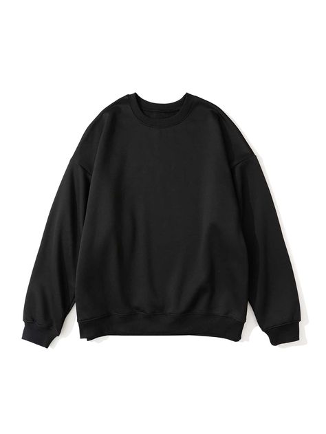 Plain Black Sweater Outfit, Plain Clothing, Black Pullover, Sweet Shirt Men, Plain Sweater, Black Sweat Shirt, Black Crewneck Outfit Men, Plain Long Sleeve Shirts, Black Long Sleeve Basic Hoodie