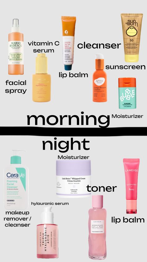 Best Morning Skincare Products, Morning And Night Skin Care Routine For Dry Skin, Morning Vs Night Skin Routine, Simple Morning Skincare Routine, Night Routine Skincare, Perfect Skin Routine, Skin And Makeup, Body Routine, Night Skincare