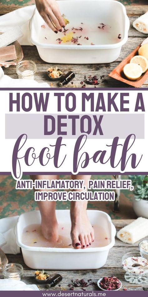 woman's feet in a detox foot soak Foot Bath Soak, Epsom Salt Foot Soak, Homemade Foot Soaks, Foot Detox Soak, Epsom Salt Benefits, Diy Foot Soak, Foot Soak Recipe, Diy Detox, Bath Recipes