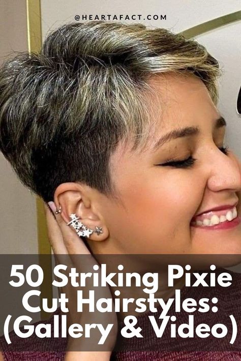 50 Striking Pixie Cut Hairstyles: Short and Chic (Gallery & Video) | 50 Stunning & Aesthetic Pixie Cut Hairstyles to achieve that Chic Look | Hairstyles For Short Hair- Wavy, Curly, Straight, Medium, Punk, and More Pixie Cut 90s, Short Pixie Hair Styles, Dark Brown Hair Short, Pixie Hair Styles, French Pixie, Boho Short Hair, Funky Pixie Cut, 90s Pixie Cut, 90s Pixie