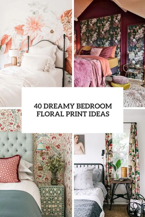 dreamy bedroom floral print ideas cover Floral Master Bedrooms Decor, Black Floral Bedroom, Modern Floral Bedroom, Floral Bedding Bedroom Ideas, Vintage Floral Bedroom, White Shabby Chic Bedroom, White Metal Bed, Bedroom Floral, Green Bedroom Walls