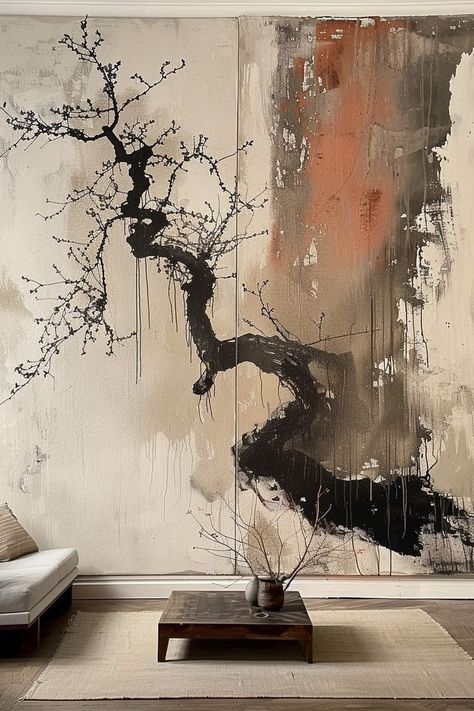 Japanese Wabi Sabi Art, Wabi Sabi Art Painting, Wabi Sabi Painting, Japanese Paintings, Wall Painting Techniques, Wabi Sabi Art, Diy Abstract Canvas Art, Soyut Sanat Tabloları, Abstract Canvas Art