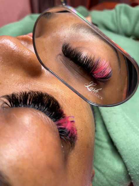 Peekaboo Lash Extensions, Lashes With Pink, Pink Lashes, Business Room, Eyelash Extensions Classic, Lash Map, Lashes Fake Eyelashes, Hot Pink Hair, Eyelash Technician