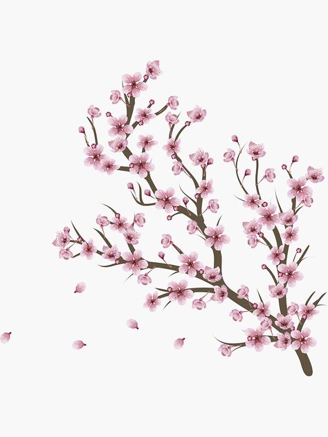 "Blooming Sakura Branch design" Sticker by AnnArtshock | Redbubble Sakura Branch, Koi Tattoo Sleeve, Blossom Tree Tattoo, Cherry Blossom Painting, Branch Tattoo, Tree Wall Murals, Cherry Blossom Branch, Japanese Drawings, Cherry Blossom Art