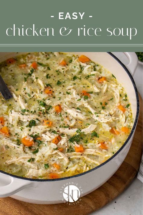 Made in one pot and filled with shredded chicken breasts and veggies, this chicken and rice soup recipe is easy, healthy, and protein-packed. Homemade Chicken And Rice Soup, Homemade Chicken And Rice, Simple Soup, Rice Soup Recipes, Recipes Healthy Dinner, Comfort Soup Recipes, Chicken Rice Soup, Dinner Recipes Healthy, Comfort Soup