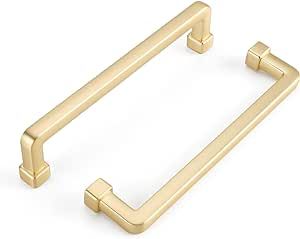 Haliwu 6 Pack/Gold Cabinet Pulls, Gold Kitchen Cabinet Handles Brushed Gold Cabinet Pulls 5 inch, Square Gold Cabinet Hardware Pulls, Brass Cabinet Pulls for Dresser and Drawer Brushed Gold Cabinet Handles, Glass Tile Backsplash Kitchen, Gold Cabinet Hardware, Gold Cabinet Pulls, Gold Cabinet Handles, Gold Cabinet, Brass Cabinet Pulls, Glass Tile Backsplash, White Drawers