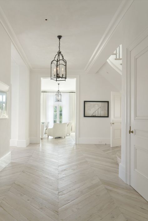 Oak Chevron - Image 4465 Parisian Interior Design, All White Bedroom, Oak Parquet Flooring, Parisian Interior, 1920s House, Farmhouse Remodel, Hall Interior, White Oak Floors, Sliding Doors Interior