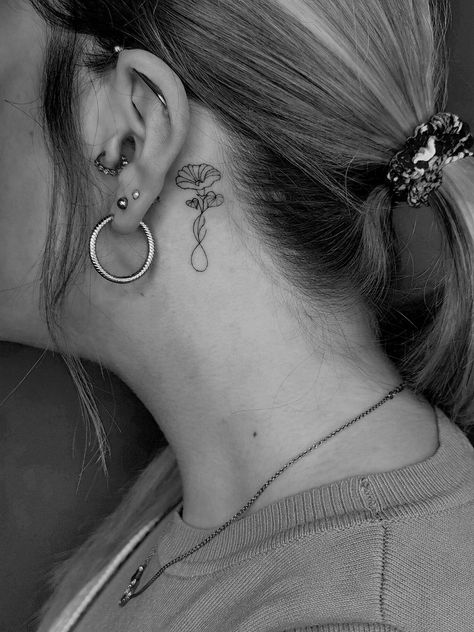 Morning glory September birth month tattoo behind ear for women Becca Mills tattoos | tattoo ideas by  Arthur Lockwood Tattoo For September Birth Month, Morning Glory Tattoo Behind Ear, Morning Glory Tattoo Simple, September Tattoo, Birth Month Tattoo, September Birth Month, Morning Glory Tattoo, Purple Flower Tattoos, Glory Tattoo