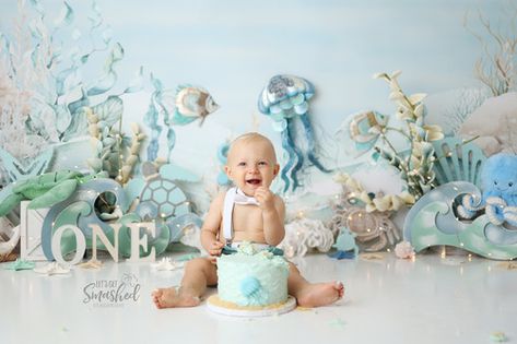 South Jersey Cake Smash Photography, Boy theme, Blue, white, under the sea, blue and green, 1st Birthday, neutral Under The Sea Backdrop, Sea Backdrop, 1st Birthday Boy Themes, Jersey Cake, Cake Smash Theme, Ocean Theme Birthday, Baby Cake Smash, Smash Cake Boy, 1st Birthday Cake Smash