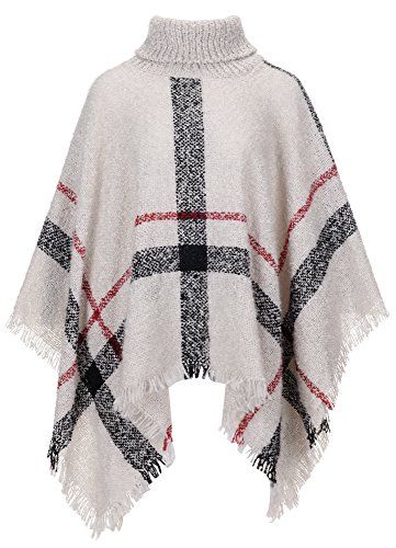 Lily-Li Women's Turtleneck Poncho Sweater Knit Cape Pullover Shawl Wrap Tassels Winter Poncho, Turtleneck Poncho, Poncho Wrap, Cape Sweater, Knitted Cape, Fringed Poncho, Plaid Sweater, Womens Turtleneck, Poncho Sweater