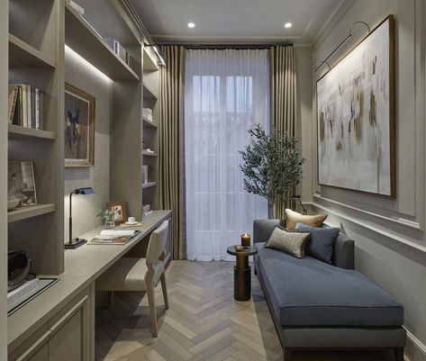 Study Area Interior Design, Small Study Area, Sophie Paterson Interiors, Luxury Townhouse, Townhouse Interior, Interior Design London, Small Home Offices, Study Area, Small Study