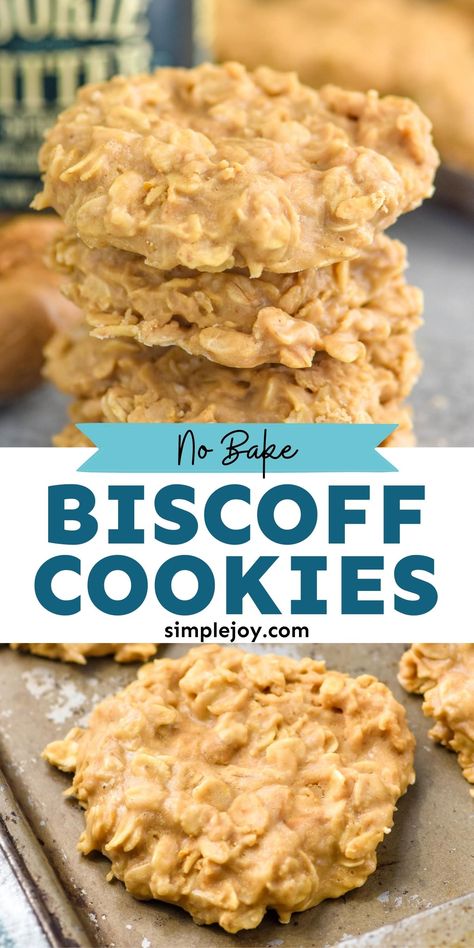 This No Bake Biscoff Cookie Recipe is going to rock your world. Made in the same fashion as our peanut butter no bake cookies, these will quickly become a favorite in your family. Bo Bake Cookies, No Bake Biscoff, Biscoff Cookie Recipe, Peanut Butter No Bake Cookies, Speculoos Cookie Butter, Biscoff Recipes, Biscoff Cookie Butter, Peanut Butter No Bake, Biscoff Cookies