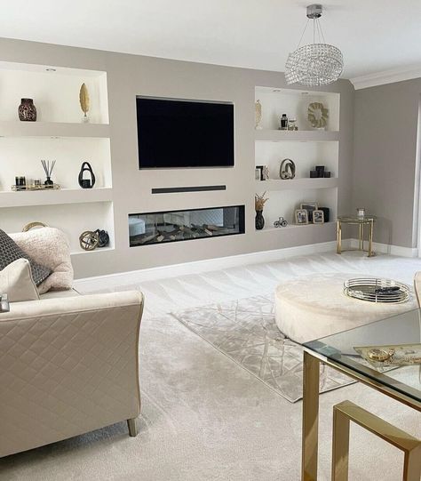 Media Walls UK Bespoke Media Wall Installs! | eBay Media Walls, Lounge Room Styling, Tv Rooms, Feature Wall Living Room, Built In Shelves Living Room, Basement Living, Classy Living Room, Room Fireplace, Living Room Decor Fireplace