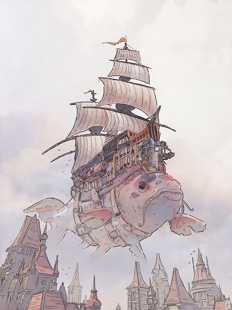 ArtStation - Fish&Ship, Gregory Fromenteau Kodama Tattoo, Eco Punk, Shape Drawing, Steampunk Airship, 2160x3840 Wallpaper, Aircraft Art, Dnd Art, Arte Inspo, A Ship