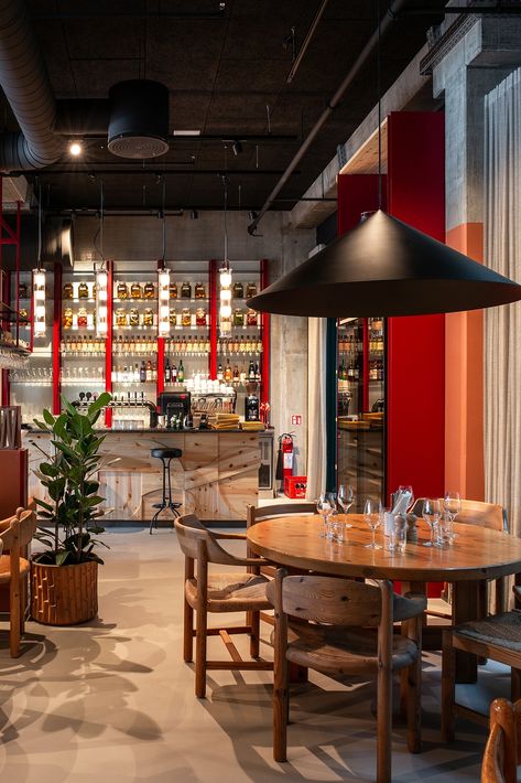 Dark Ceilings, Copenhagen Restaurant, Acoustics Design, Dark Ceiling, Industrial Materials, Green Facade, Iconic Chairs, Acoustic Solutions, Pine Furniture