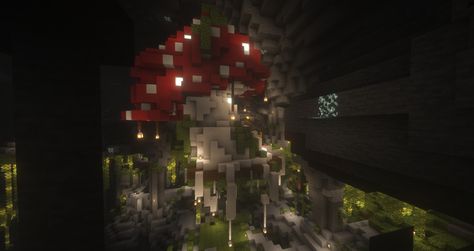 Minecraft Cave Dungeon, Mushroom Nether Portal, Nether Portal Room Design, Minecraft Mushroom Cave, Nether Portal Design Cave, Lush Cave Minecraft, Lush Cave House Minecraft, Fairy Minecraft, Mushroom Cave