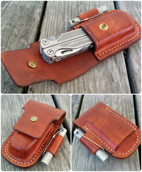 Leather case I made for Leatherman Charge Titanium TTi Multitool. 8 oz veg tanned leather, hand stitched, belt slot for horizontal carry Leather Multi Tool Sheath, Leather Holster Pattern, Tool Sheath, Leather Working Projects, Leather Craft Projects, Leather Art, Veg Tan Leather, Kydex, Multi Tool