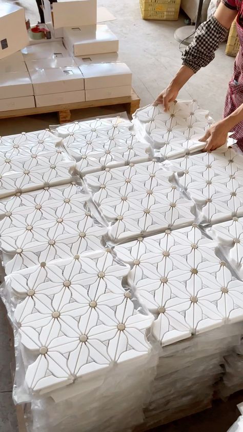 The new design of the marble mosaic tile white marble with golden metals marble mosaic tiles… | Instagram Tiles Art, Flooring Designs, Cornice Design, Mosaic Art Diy, White Marble Floor, House Ceiling Design, Marble Mosaic Tiles, Contemporary Modern Furniture, Kitchen Design Plans