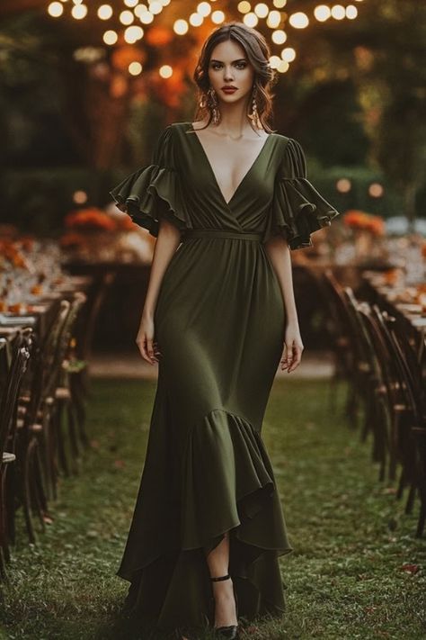 45+ Fall Maxi Wedding Guest Dresses That Capture the Season’s Romance - From The Guest Room Semi Formal Wedding Guest Dress, Cocktail Wedding Guest Dress, Fall Wedding Guest Outfit, Olive Wedding, Wedding Guest Outfit Fall, Romantic Florals, Semi Formal Wedding, Formal Wedding Guest Dress, Fall Maxi